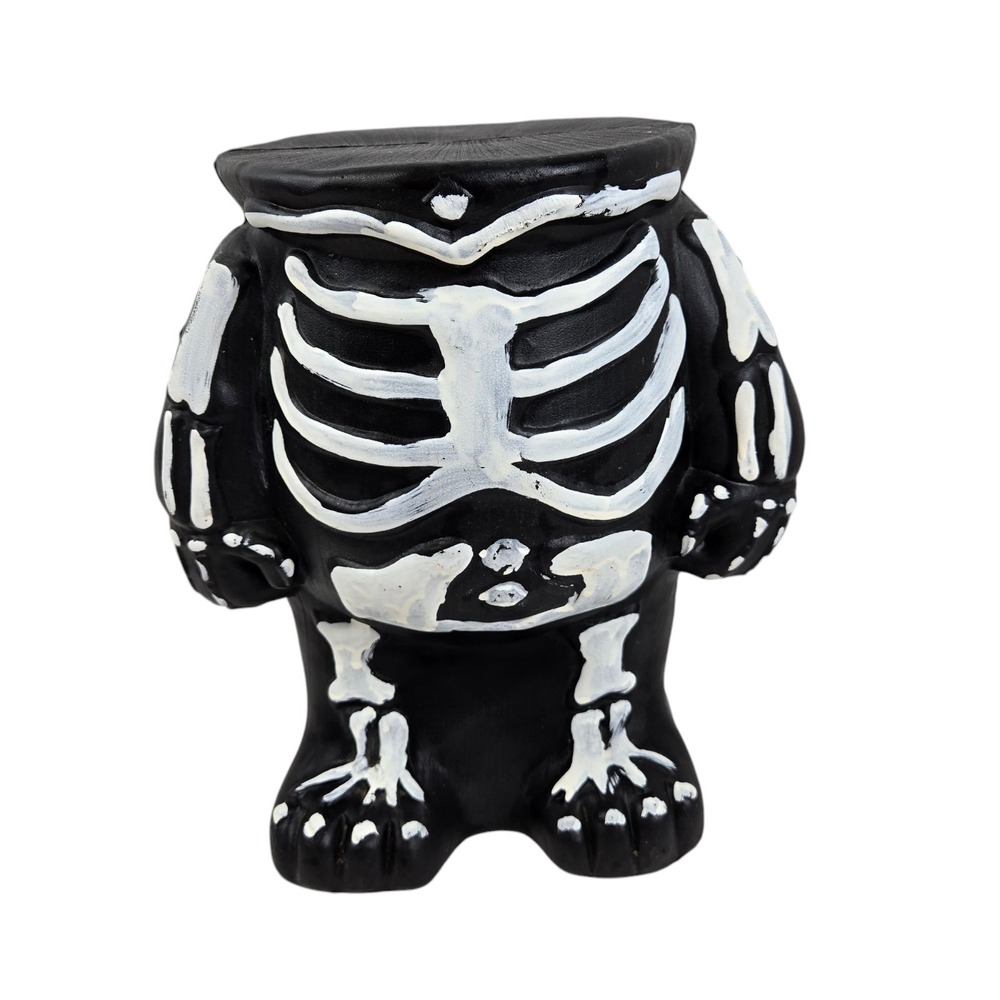 Vtg Skeleton Blow Mold Candy Bowl Pumpkin Stand Porch Sitter Halloween Decor 10"